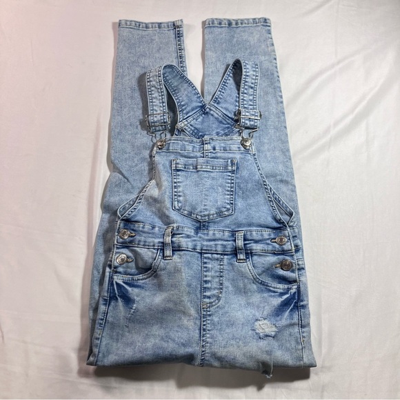 🧡2FOR$15 Urban Kids Distressed Denim Skinny Overalls - Picture 1 of 9